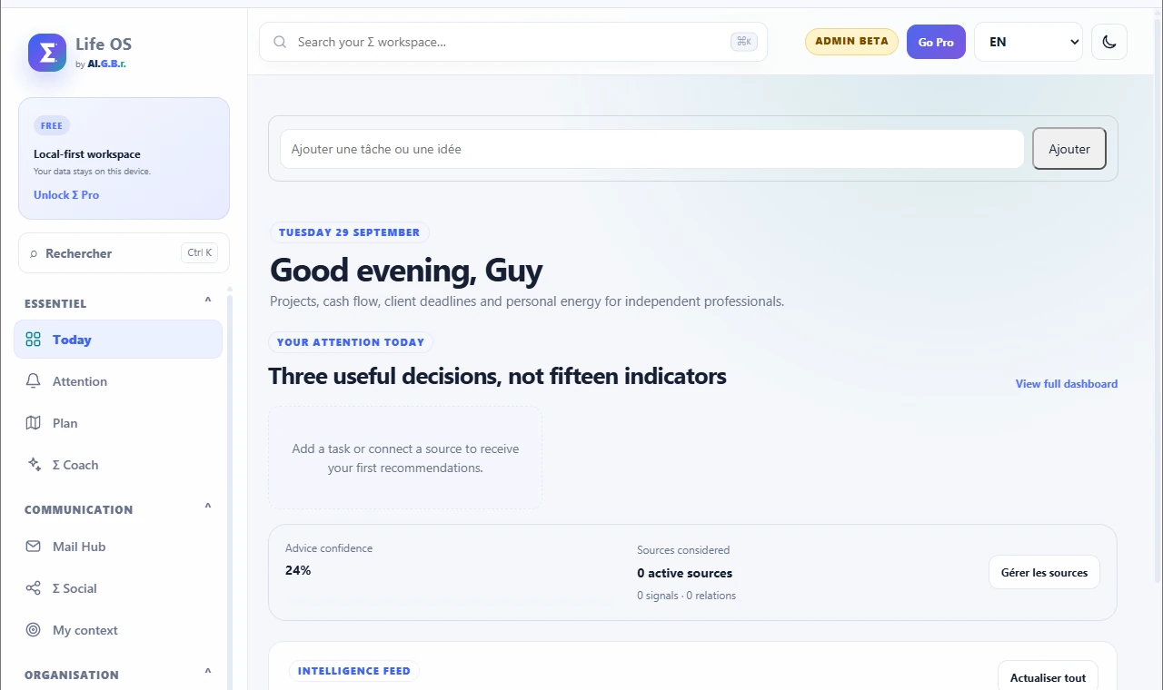 Σ Life OS decision dashboard